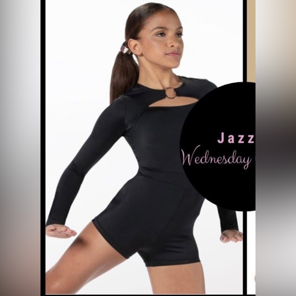 Black, one piece shorts/long sleeved leotard. Beautiful & excellent quality.